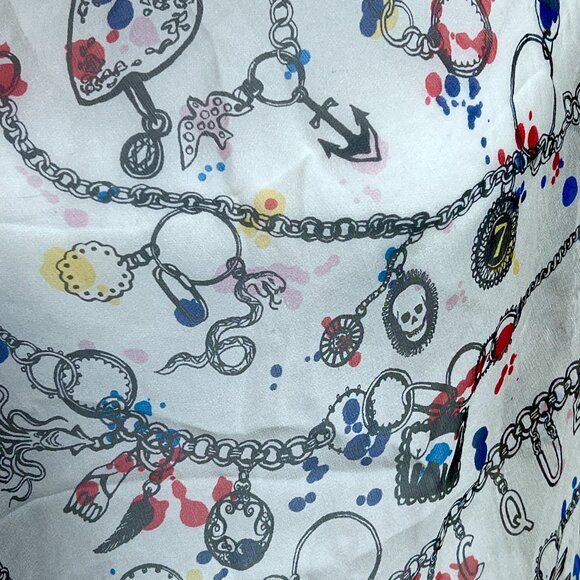 Alexander McQueen Lg Square Silk Charm Bracelet Shawl/Scarf Cream/Blk./Red/Blue - Picture 8 of 13